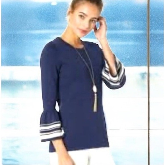 Lily Pulitzer Navy Blue Pullover Sweater 3/4 Bell Sleeve Gold Detail Size Medium - Picture 10 of 10